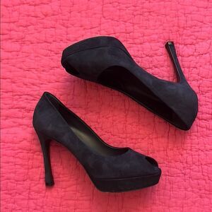 YSL navy blue suede Peep-Toe Heels, US7